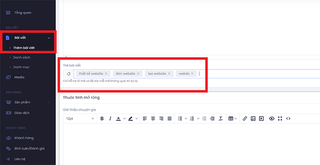Cách tạo thẻ tags là gì trên hệ thống quản trị website Web4s